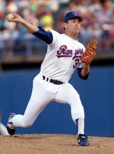Texas Ranger pitcher Nolan Ryan pitching against the Toronto Blue Jays threw his 7th no hitter in his career on May 1, 1991 at the Ballpark. (David Woo/The Dallas Morning News) (David Woo/The Dallas Morning News)