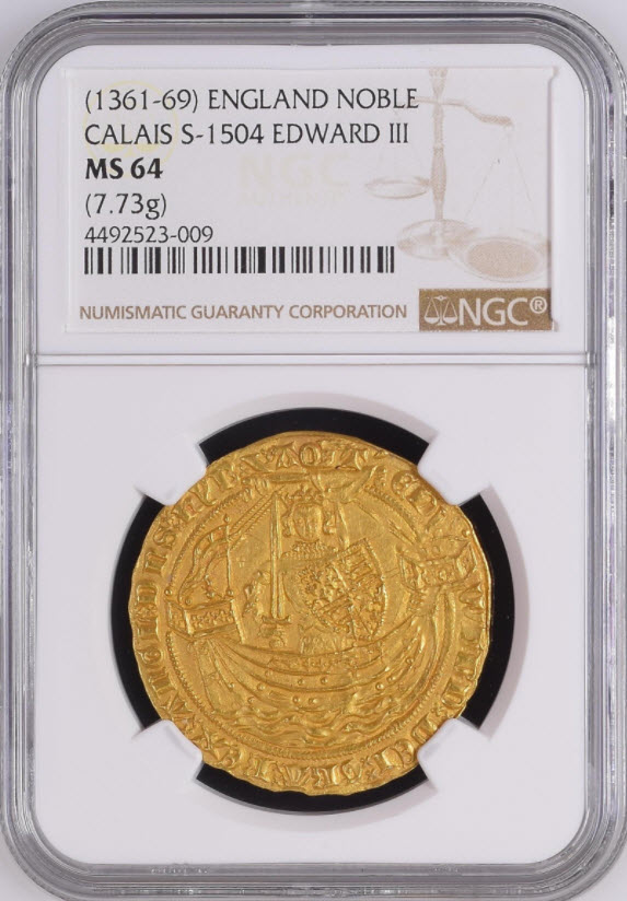 グレートブリテンエドワード3世1361-69 (ND)-C ノーブル金貨 NGC MS64