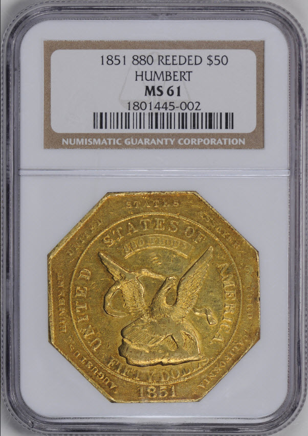 アンティークコイン アメリカ 50ドル金貨1851USアッセイオフィス880