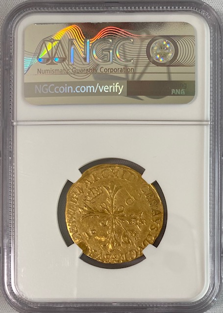 【動画あり】アンティークコイン-1600年スペイン-オランダ-ブラバント-アントワープミント2アルベルティン金貨NGC-AU55