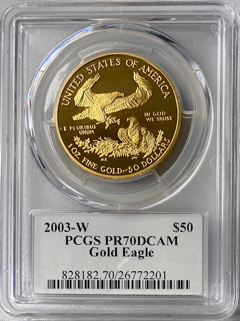 【動画あり】アメリカ50ドル金貨 ゴールドイーグル 2003-W年 $50PCGS PR70DCAMクリーブランドサイン入り