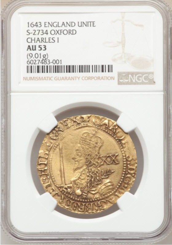動画あり】グレートブリテン1643年チャールズ1世 ユナイト（20シリング）金貨NGC-AU53