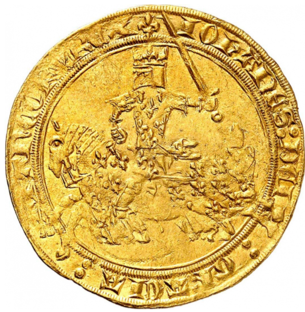 動画あり】アンティークコイン フランス-フランシュヴァル金貨 (1350-64） ジャンII世 PCGS-AU-58