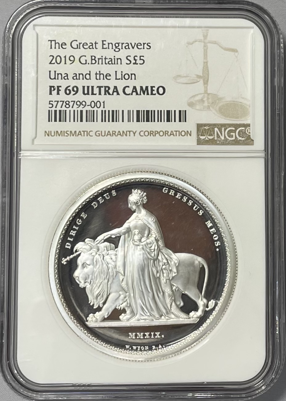 2019年 イギリス ウナ・ライオン 5ポンド 銀貨 NGC PF70UC