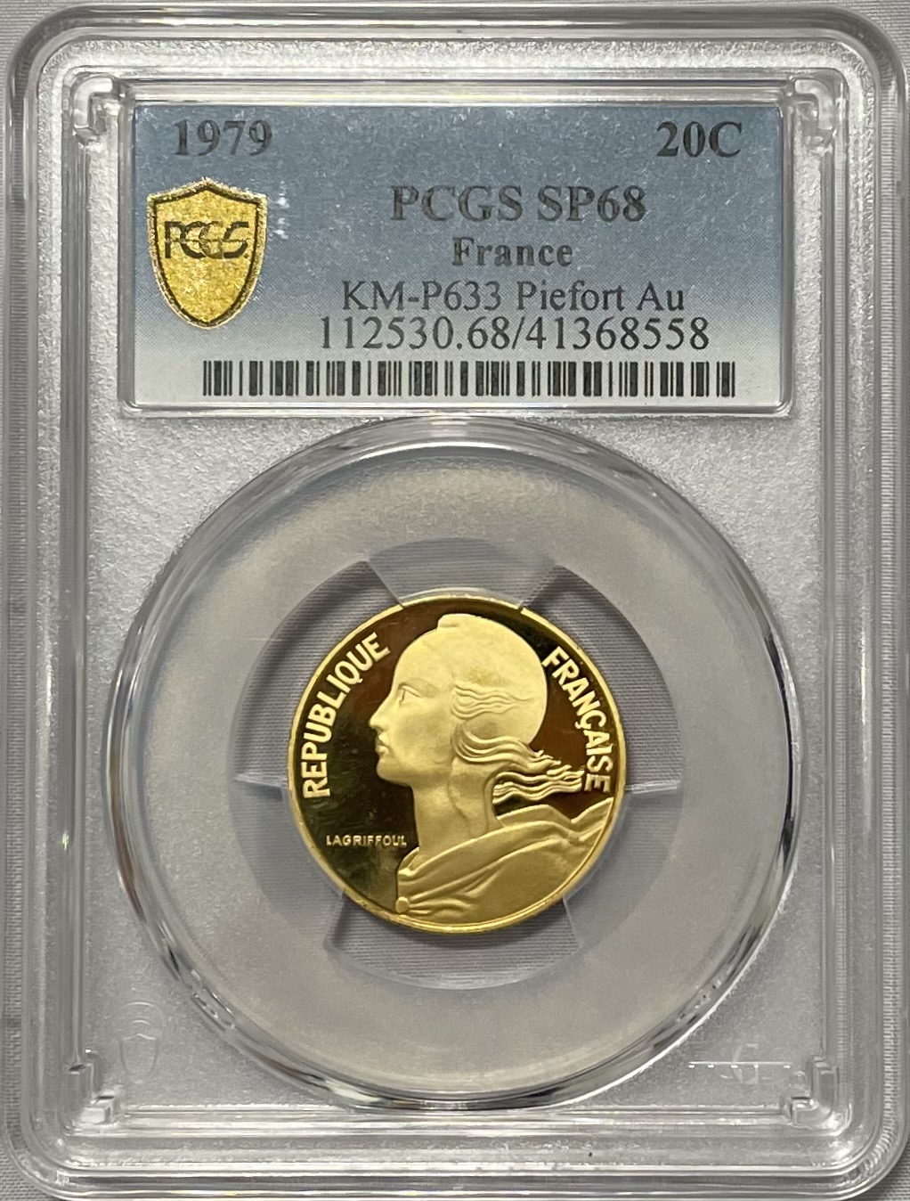 アンティークコイン フランス 1979年 20サンチームピエフォー金貨 PCGS