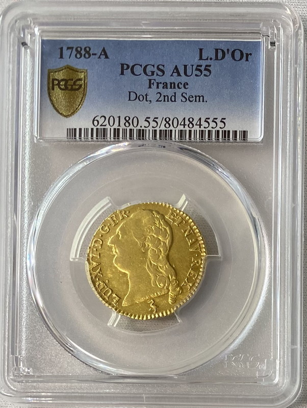 アンティークコイン-フランス-ルイ16世ルイドール金貨1788-A-PCGS-AU55