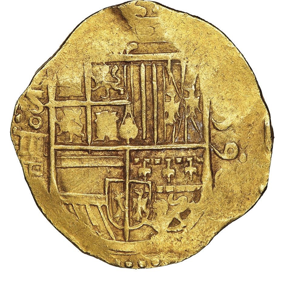 アンティークコイン スペイン セビージャ 1590年 フェリペ2世 4エスクード金貨 NGC-MS61