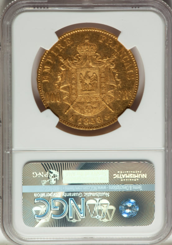 アンティークコイン フランス 1858-A年 ナポレオンIII世 100フラン金貨