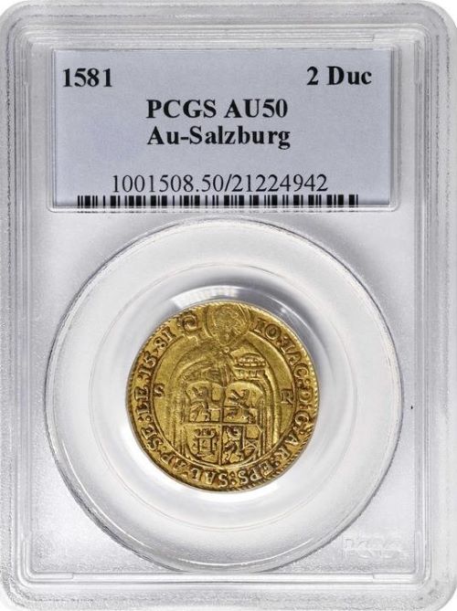 オーストリア 1581年 ザルツブルク 2ダカット金貨 PCGS-AU50