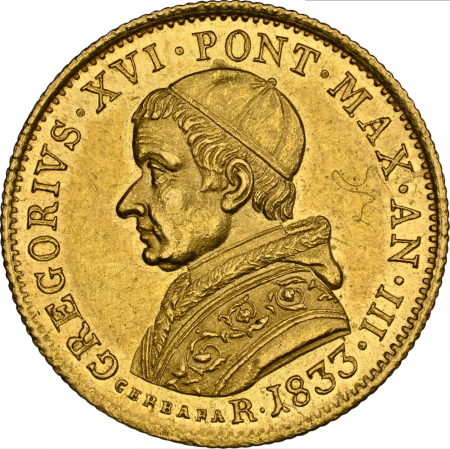 レア度3-R3】イタリア 1833-R年 グレゴリウス16世 1ドッピア金貨