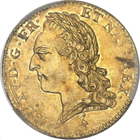 レア度2-R2】フランス 1771/0-A年 ルイ15世 2ルイドール金貨 PCGS-MS61