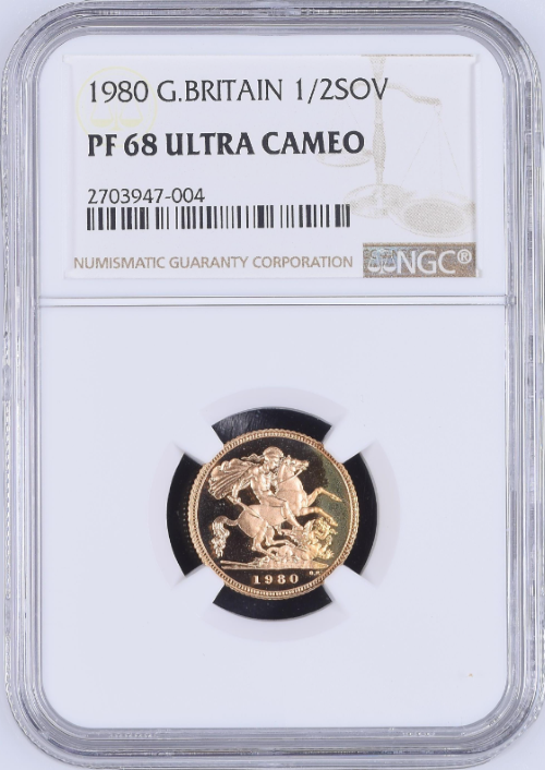 グレートブリテン 1980年 エリザベス2世 セント・ジョージとドラゴン 1/2ソブリン金貨 NGC-PF68 UCAM | イギリスモダン  金貨・銀貨