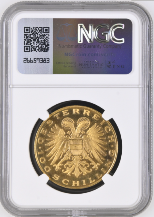 アンティークコイン 1936年 オーストリア共和国 100シリング金貨